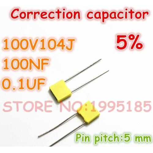 10pcs/lot correction Capacitor 100V104J 100NF 0.1UF 5% Metallized polyester film capacitor Pin pitch 5 mm
