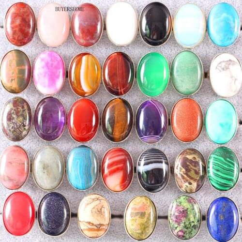 10Pcs Jewelry Gift Adjustable Ring For Women Men Natural Stone Oval Bead Lapis Quartz Onyx Howlite Finger Ring Z100