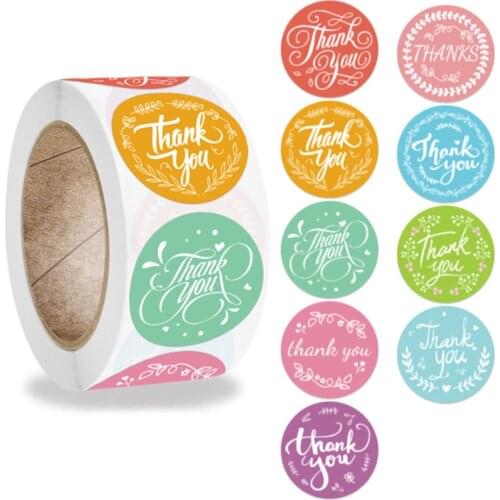 500pcs Thank You Stickers Seal Labels Stickers Roll Round 9 Design For Wedding Jewelry Box Festival Envelope Supplies Stickers