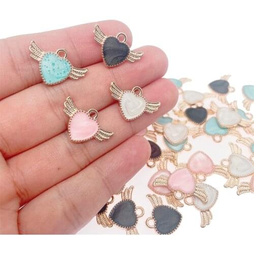 20Pcs Colorful Dripping Oil Love Angel Wings Alloy Charm Gold Pendant Womens Bracelet Handmade Jewelry Making Accessories