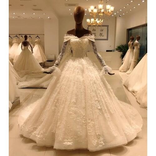 2020 elegant lace long sleeve ball gown wedding dress bride casamento robe longue vestido de noiva princesa vestido SL-8031