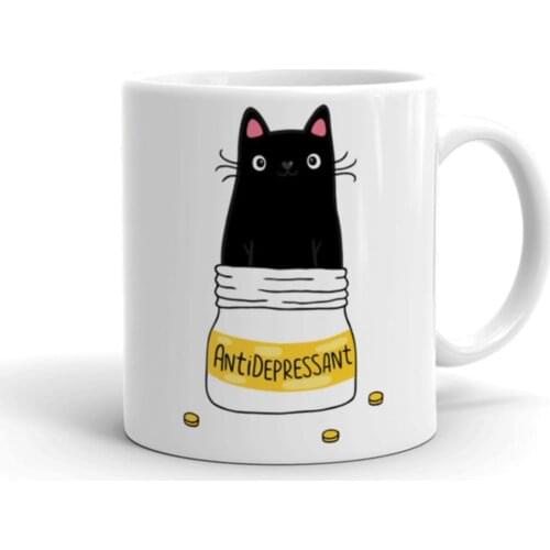Antidepressant Cat Ceramic Mug Cup Porcelain Coffee Mugs Tea Cups Hot Drinks Gift Products