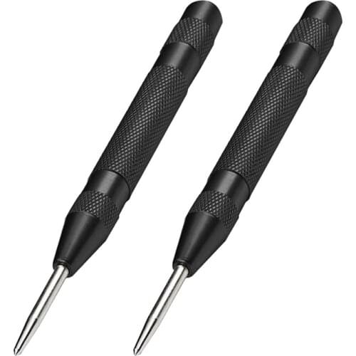 2 Pcs Automatic Center Hole Punch Spring Loaded 5 Inch Adjustable Impact Hand Tool for Metal Wood,Black