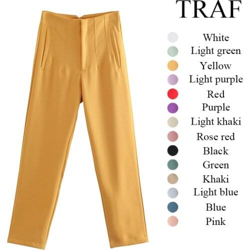 TRAF ZA Pants Autumn Fashion Chic Loose Harem Pants Multicolor Pockets Woman Clothes Vintage High Waist Trousers Street Wear