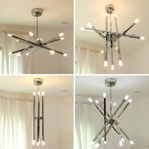 Cafe modern G4 led pendant lights 12 pcs CE contemporary lamp holder Metal Rod chrome star pendant lamp ceiling Free Shipping