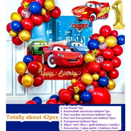 Disney happy birthday kids Macqueen the cars theme 1st to 9th poster latex Aluminum film metallic balloons party decoration