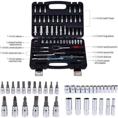 DHL 10Set *53pcs Automobile Motorcycle Repair Tool Case Precision Ratchet Wrench Sleeve Universal Joint Hardware Kit