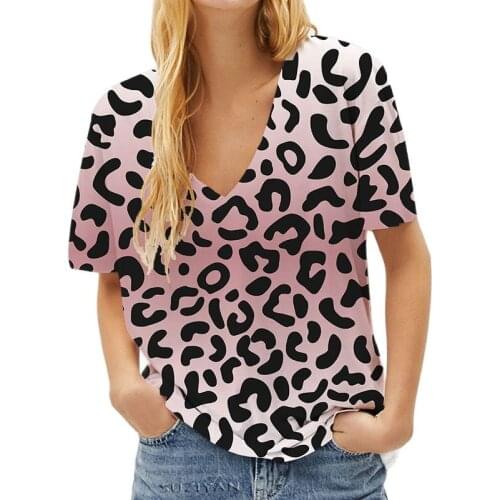 Leopard Printed Womens T-shirt Sexy Short Sleeve 3d Casual Female V Neck Tops Tee Girlfriend Streetwear Hip Hop Summer Tshirt
