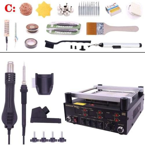 Gordak 863 3 in 1 Hot Air Heat Gun BGA Rework Solder Station Electric Soldering iron IR Infrared Preheating Station