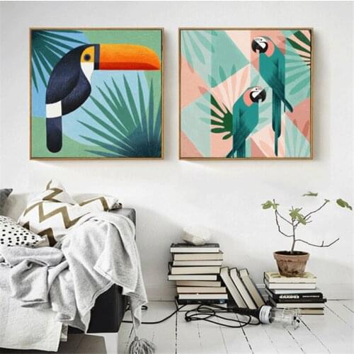 HAOCHU Classical American Village Pastoral Cartoon Bird Watercolor Porch Mural Decorative Painting Wall Picture Poster HomeDecor