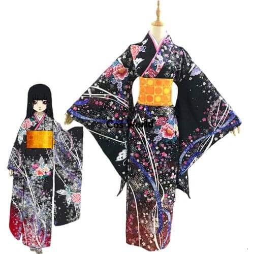 Jigoku Shoujo Enma Ai Kimono Yukata Maid Dress Outfit Uniform Anime Cosplay Costumes