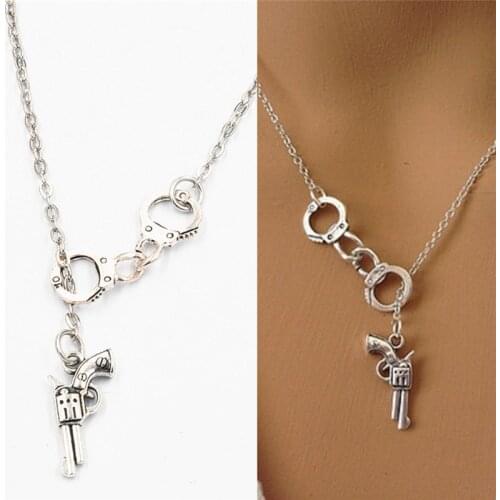 Hot Sale! Lariat Style Handcuffs And Gun Necklace Partners In Crime Best Friend Jewelry