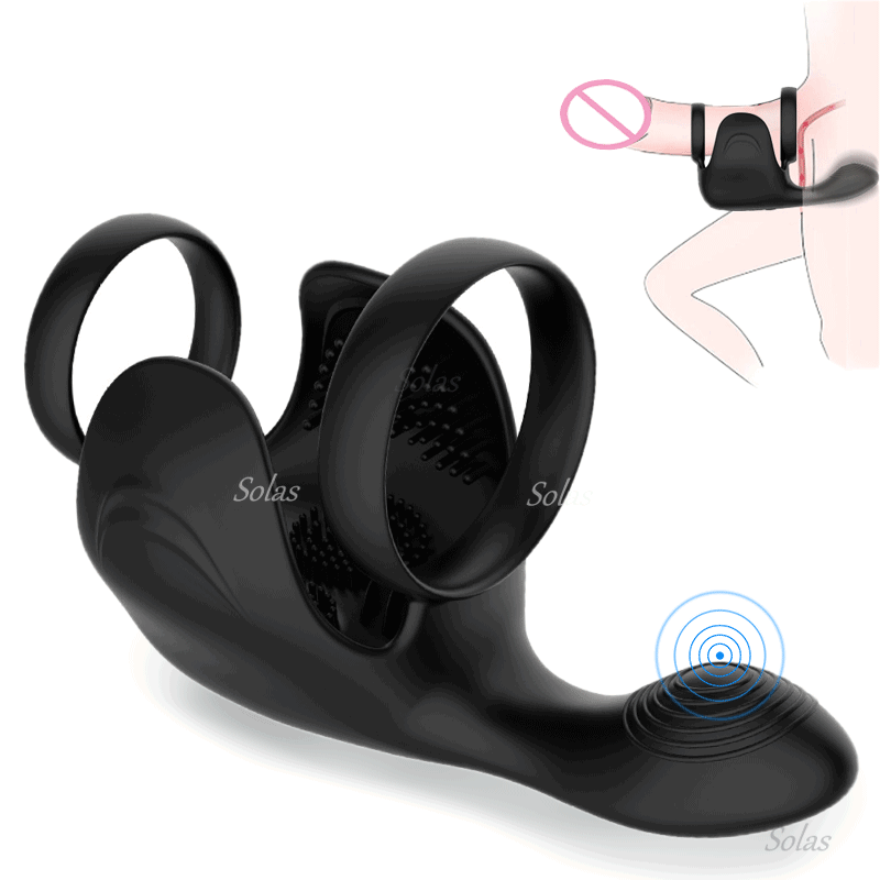 Prostate Massager Vibrator Double Ring Male Toy Penis Erection Vibration Anal Sex G-spot Silicone Lock Ring Adult Products for18