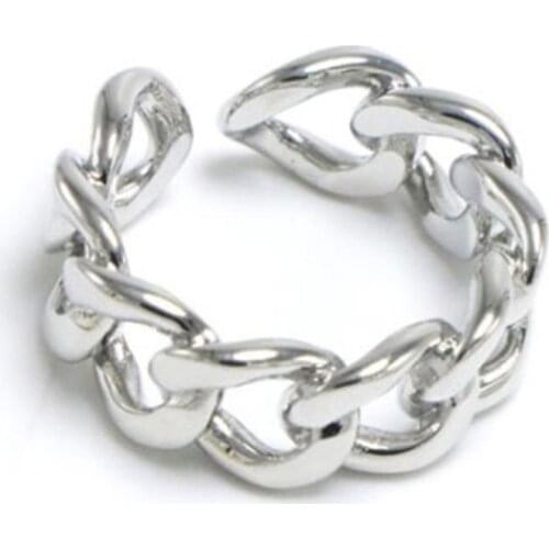 Trendy 925 Sterling Silver Chain Rings for Women Couples Vintage Handmade Twisted Geometric Finger Jewelry Open Finger Rings