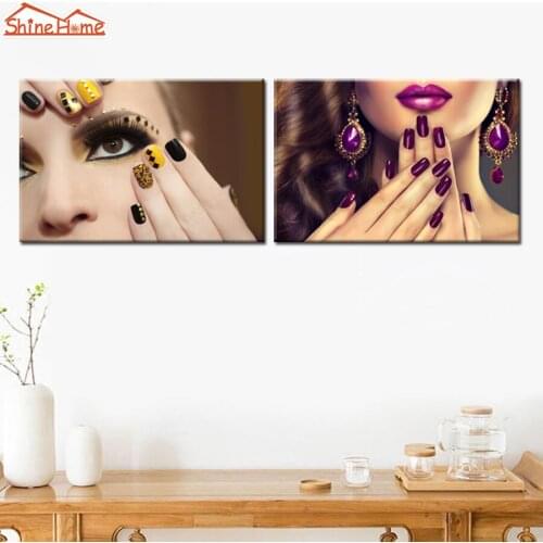 ShineHome-2pcs Modular Canvas Printed Wall Painting Makeup Nail Yoga Spa Body Salon Massage Wall Picture Art Panel Canvas Prints