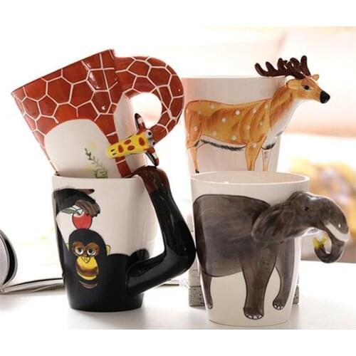 Milk Coffee Water Juice Cup Mug With Spoon 3D Cute Pet Dog Ceramic Bone China Large Mugs For Women Men Chldren Kids Mugs