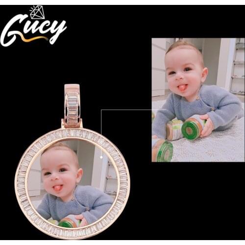 GUCY Custom Made Photo With Sngel Wings Necklace & Pendant 4mm Tennis Chain Gold Silver Color Cubic Zircon Mens Hip hop Jewelry