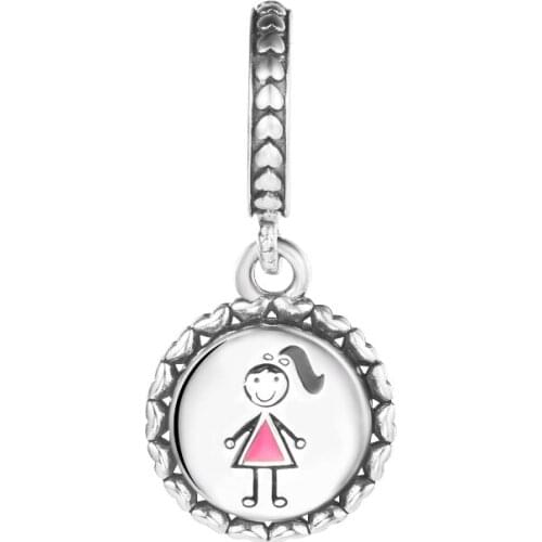 Fits For Pandora Charms Bracelets Girl Stick Figure Dangle Beads 100% 925 Sterling-Silver-Jewelry Free Shipping