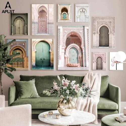 Islamic Morocco Door Canvas Print Poster Muslim Mosque Religion Casablanca Palace Vintage Architecture Painting Wall Art Picture