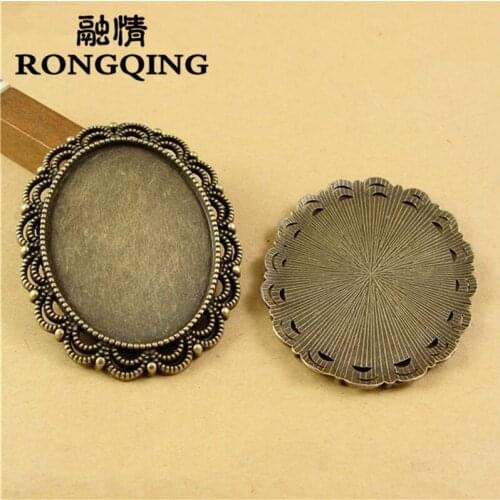 RONGQING 40*30MM 20pcs/lot Small ring Retro Necklace Tray Cabochon Base Setting DIY Accessories Wholesale Craft