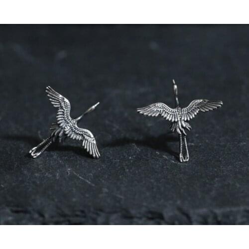 New Retro 925 Sterling Silver Earrings National Wind Cranes Carved Handmade Earrings Original Niche Jewelry Accessories