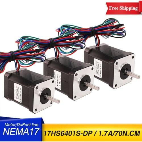 Free shipping 3PCS 42X60MM 1.7A 4-lead 17HS6401S-DP 70N.CM nema 17 42 stepper motor 12v for 3D Printer advertising instrument