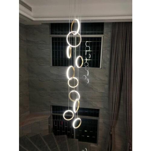 Nordic minimalist chandelier bar duplex villa staircase model house chandelier ring led chandelier art living room light