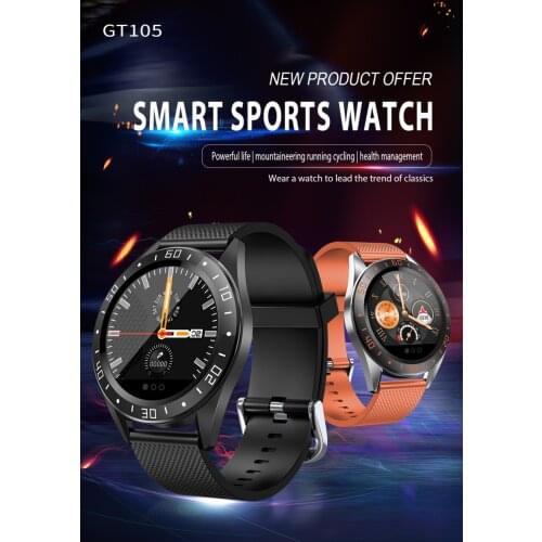 GT105 1.22inch Smartwatch Men Women Heart Rate Blood Pressure Monitor Smart Watch With Weather Push Music Control Call
