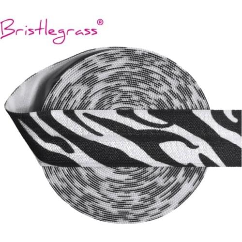 BRISTLEGRASS 5 Yard 3/4" 20mm Black Zebra Stripe Print FOE Foldover Elastic Spandex Satin Band Hair Tie Headband DIY Sewing Trim