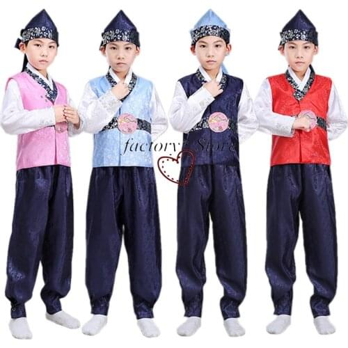 Traditional Korean Clothing Boy Hanbok Embroidery Long Sleeve Ancient Dance Costume Stage Performance Retro Court