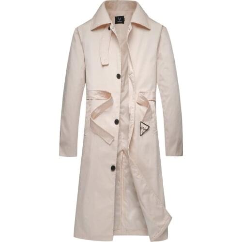 Spring Autumn Trench Coat Plus-size Mens Medium Length Trench Coat Long Solid Color Hot Style Men Clothing