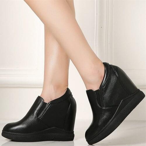 Platform Wedges Oxfords Shoes Women Slip On Genuine Leather High Heel Ankle Boots Female Round Toe Fashion Sneakers Casual Shoes