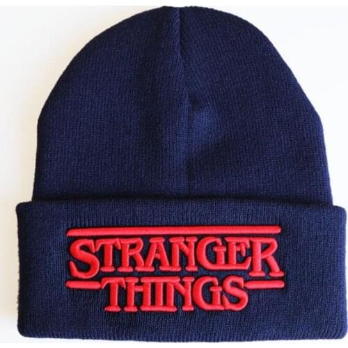 Movie Stranger Things Knitted Hat Embroidery Fashion Black Keep Warm Wool Cap Autumn Winter Gift