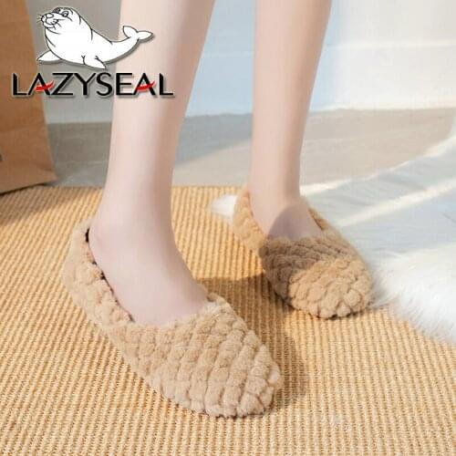 LazySeal Big Size 44 Plush Warm Flat Heel Shoes For Women Flats Soft Sole Plush Indoor Women Shoes Winter Ladies Flat With Shoes