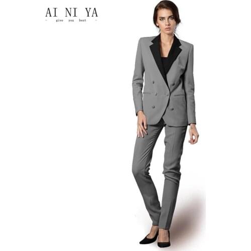 Women Blazer And Pencil Pants Sets Two Pieces OL Double Breasted Jacket Formal Suit Long Trousers Women Pants Suits