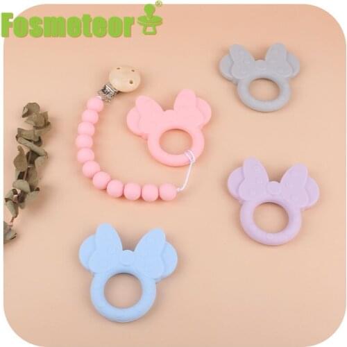 Fosmeteor 1pcs Silicone Baby Teether Minnie Animal Food Grade Silicone Teething Toys DIY Necklace Making Oral Care Teether Gift