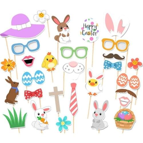 29Pcs/Set Bunny Easter Party Photo Booth Props Wedding Photo Booth Props Birthday Party Favors Easter Rabbit Photobooth Props