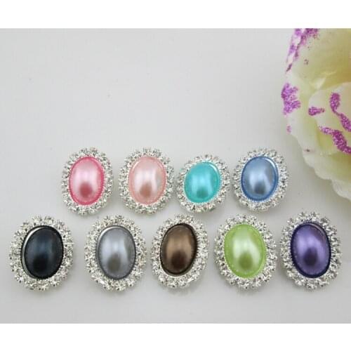 5pcs oval clear crystal rhinestone 9 colors shank pearl buttons