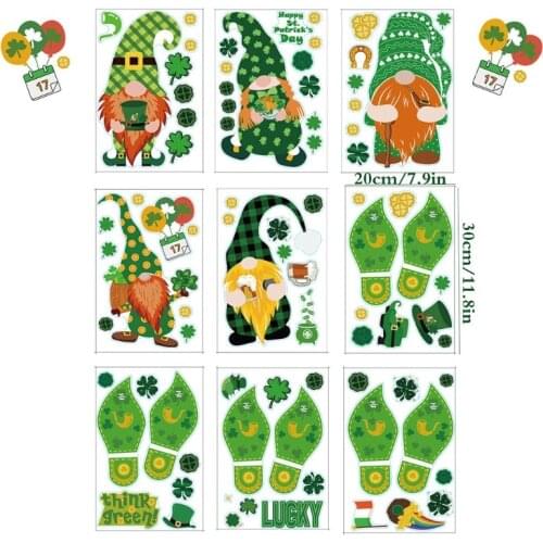 9pcs Irish Festival Wall Sticker Christmas Gnome Tomte Window Decals DIY Wallpaper Home Decoration
