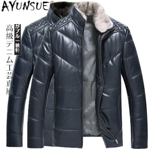 AYUNSUE 2020 Winter Jacket Men Clothing Mens Down Jackets Real Mink Fur Collar Genuine Sheepskin Leather Erkekler Ceket LXR1052
