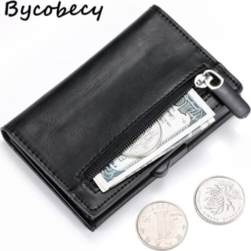 Bycobecy Men Brand Carbon Fiber Anti Rfid Credit Card Holders Leather Bank Cardholder Pocket Purse Business Short Slim Wallet