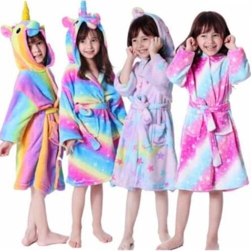 Kids Sleepwear Robes Winter Autumn Children Flannel Bathrobe Baby Bath Robe Animal Unicorn Hooded Bathrobes Boys Girls Pyjamas