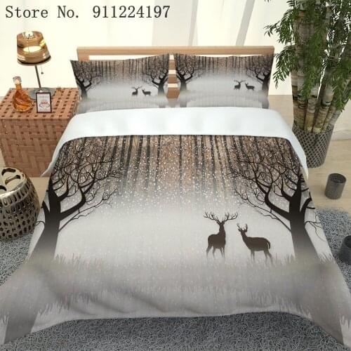 Home Textile Elk Duvet Cover Comforter Bedding Set 3D Misty Forest Printed Quilt Cover Single Double Queen King Size For Adult