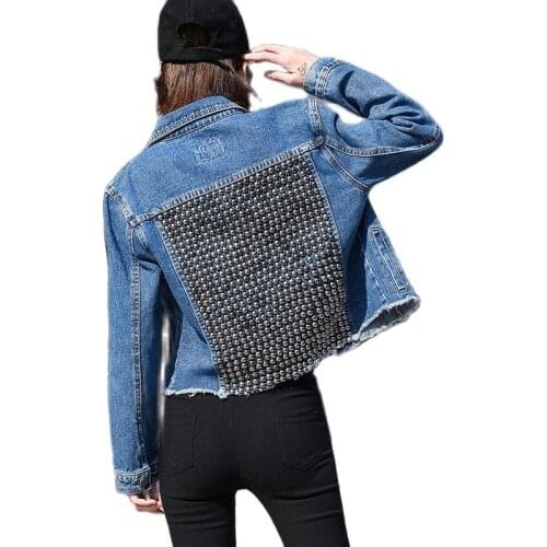 Denim jacket women short style rivet jeans jackets 2018 spring new arrival girl boyfriend casual coat