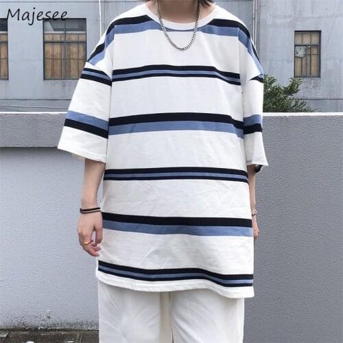 T-Shirts Women Striped O-Neck Unisex Loose Summer Students Fashion All-match Simple Popular Korean Style Vintage Ulzzang Chic