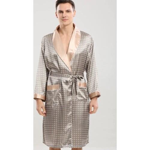 Printing Men Robe Silk Bathrobe Soft Cozy Long Sleeve Nightgown One-Piece Kimono Men Bath Gown Printed Robes Home Sleepwear