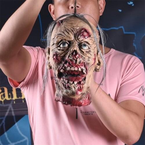 Halloween Horror Props Scary Hanging Broken Head Bloody Face Dolls Haunted House Frighten Ghost Head Ornament Corpse Toys