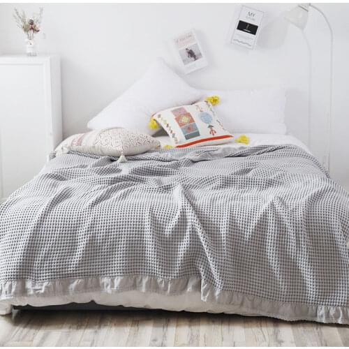 Cotton Blanket Japan Waffle Plaid Bedsrpead for Double Queen King Bed Air Condition Thin Quilt Bed Cover Grey Pink Throw Blanket