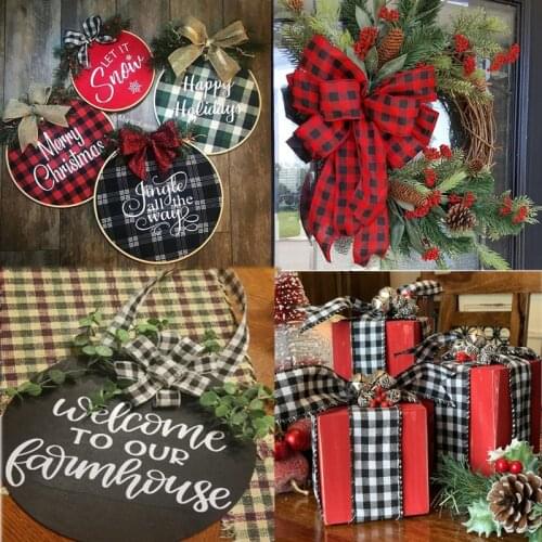 Lattice Ribbon Imitation Linen Christmas Decorate Red Green Black 6M DIY Material Bow Ornaments Birthday Gift Package Wedding 50