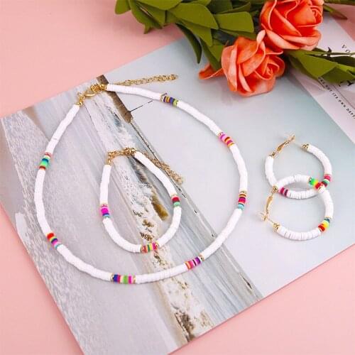 Fashion Elegant Sweet 4mm Womens Polymer Clay Round Chips String Beads Necklace Bracelet Earrings Set Femme Charming Jewelry Set